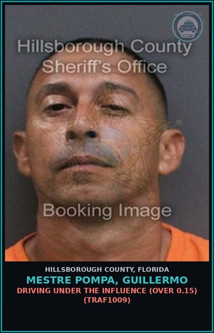 CCW arrest card for MESTRE POMPA, GUILLERMO in Hillsborough County: DRIVING UNDER THE INFLUENCE (OVER 0.15) (TRAF1009)