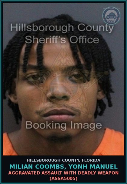 CCW arrest card for MILIAN COOMBS, YONH MANUEL in Hillsborough County: AGGRAVATED ASSAULT WITH DEADLY WEAPON (ASSA5005)