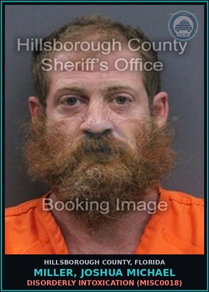 CCW arrest card for MILLER, JOSHUA MICHAEL in Hillsborough County: DISORDERLY INTOXICATION (MISC0018)