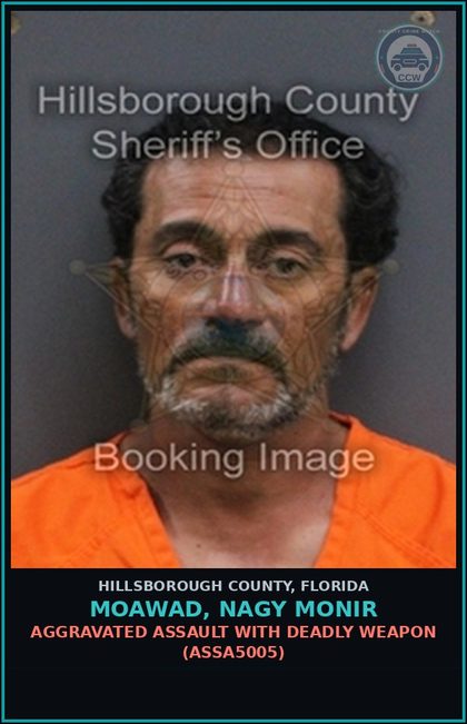CCW arrest card for MOAWAD, NAGY MONIR in Hillsborough County: AGGRAVATED ASSAULT WITH DEADLY WEAPON (ASSA5005)