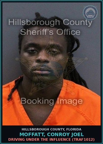 CCW arrest card for MOFFATT, CONROY JOEL in Hillsborough County: DRIVING UNDER THE INFLUENCE (TRAF1012)
