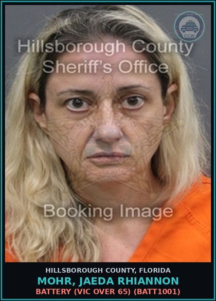 CCW arrest card for MOHR, JAEDA RHIANNON in Hillsborough County: BATTERY (VICTIM OVER 65) (BATT1001)