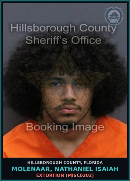 CCW arrest card for MOLENAAR, NATHANIEL ISAIAH in Hillsborough County: EXTORTION (MISC0202)
