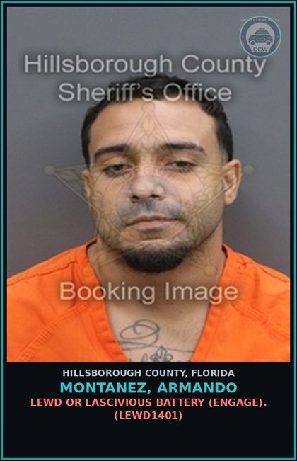 CCW arrest card for MONTANEZ, ARMANDO in Hillsborough County: LEWD OR LASCIVIOUS BATTERY (ENGAGE). (LEWD1401)