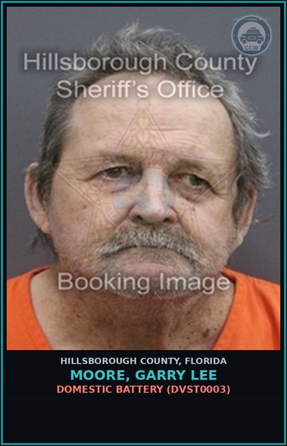 CCW arrest card for MOORE, GARRY LEE in Hillsborough County: DOMESTIC BATTERY (DVST0003)