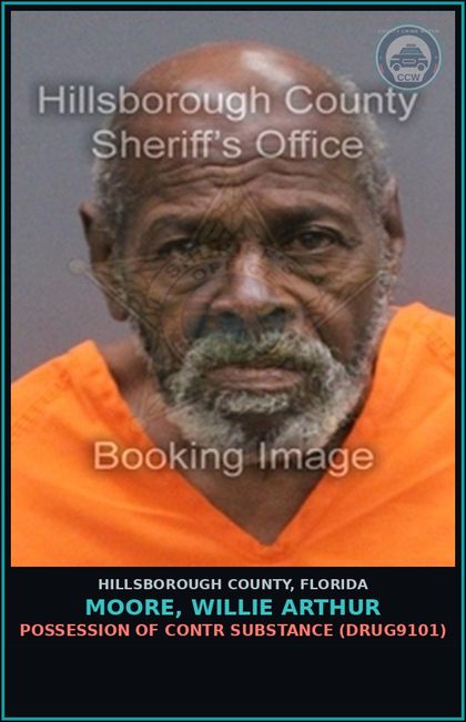 CCW arrest card for MOORE, WILLIE ARTHUR in Hillsborough County: POSSESSION OF contr substance (DRUG9101)