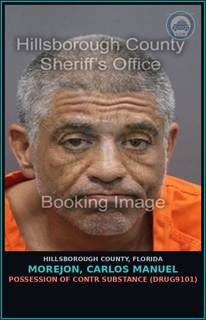 CCW arrest card for MOREJON, CARLOS MANUEL in Hillsborough County: POSSESSION OF contr substance (DRUG9101)