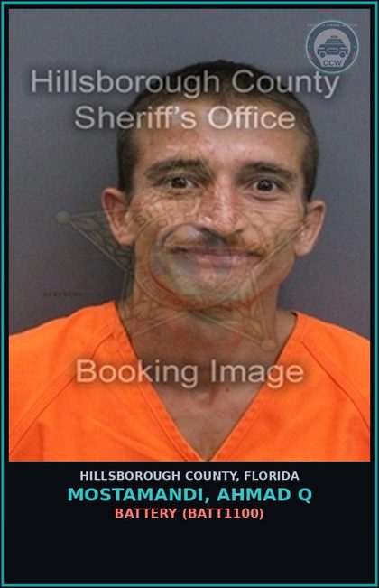 CCW arrest card for MOSTAMANDI, AHMAD Q in Hillsborough County: BATTERY (BATT1100)