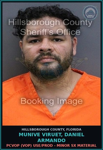 CCW arrest card for MUNIVE VIRUET, DANIEL ARMANDO in Hillsborough County: PCVOP (VOP) USE/PROD - MINOR SX MATERIAL