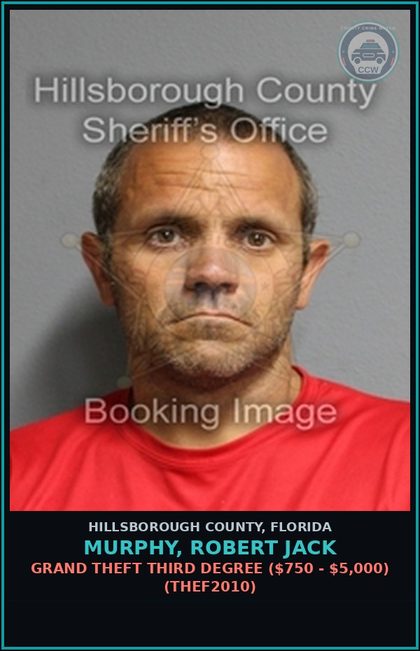 CCW arrest card for MURPHY, ROBERT JACK in Hillsborough County: GRAND THEFT THIRD DEGREE ($750 - $5,000) (THEF2010)