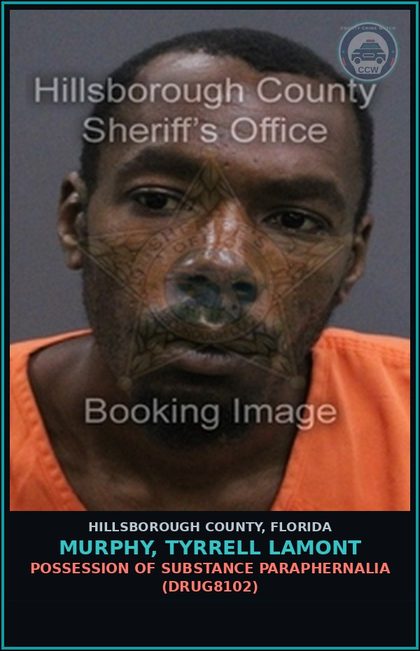 CCW arrest card for MURPHY, TYRRELL LAMONT in Hillsborough County: POSSESSION OF DRUG PARAPHERNALIA (DRUG8102)
