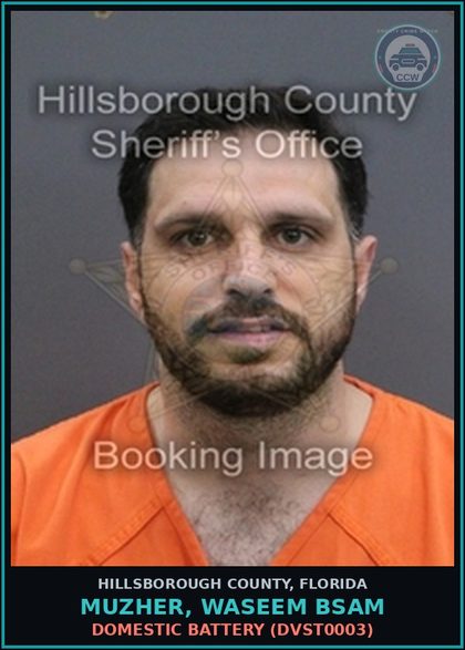 CCW arrest card for MUZHER, WASEEM BSAM in Hillsborough County: DOMESTIC BATTERY (DVST0003)