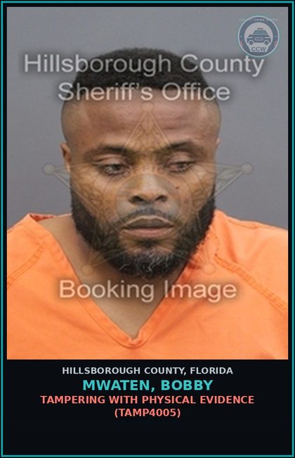 CCW arrest card for MWATEN, BOBBY in Hillsborough County: TAMPERING WITH PHYSICAL EVIDENCE (TAMP4005)