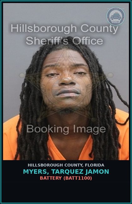 CCW arrest card for MYERS, TARQUEZ JAMON in Hillsborough County: BATTERY (BATT1100)