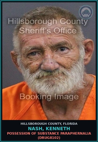 CCW arrest card for NASH, KENNETH in Hillsborough County: POSSESSION OF DRUG PARAPHERNALIA (DRUG8102)