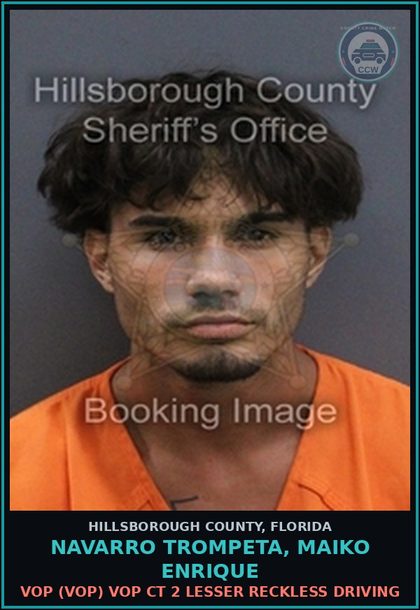 CCW arrest card for NAVARRO TROMPETA, MAIKO ENRIQUE in Hillsborough County: VOP (VOP) VOP CT 2 LESSER RECKLESS DRIVING