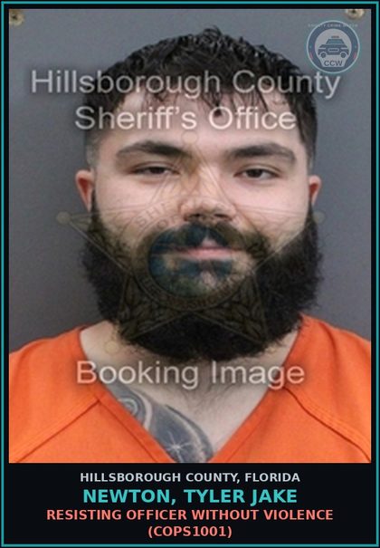 CCW arrest card for NEWTON, TYLER JAKE in Hillsborough County: RESISTING OFFICER WITHOUT VIOLENCE (COPS1001)