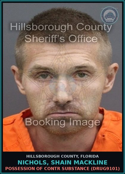CCW arrest card for NICHOLS, SHAIN MACKLINE in Hillsborough County: POSSESSION OF contr substance (DRUG9101)