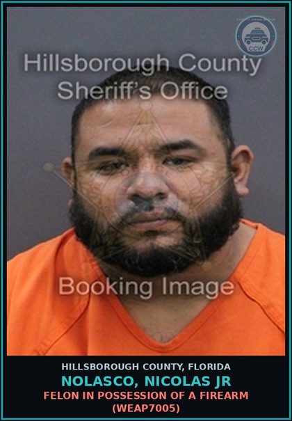 CCW arrest card for NOLASCO, NICOLAS JR in Hillsborough County: FELON IN POSSESSION OF A FIREARM (WEAP7005)