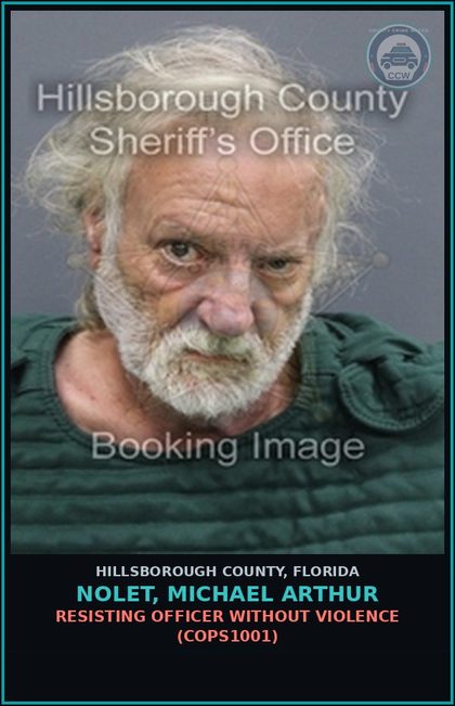 CCW arrest card for NOLET, MICHAEL ARTHUR in Hillsborough County: RECKLESS DRIVING (TRAF3034)