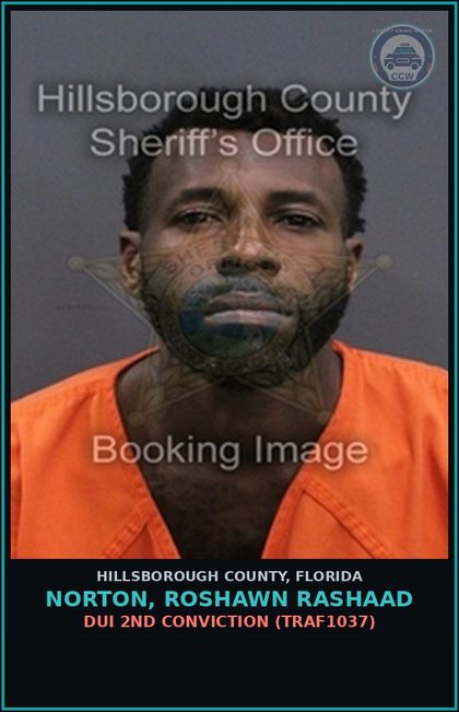 CCW arrest card for NORTON, ROSHAWN RASHAAD in Hillsborough County: REFUSAL TO SUBMIT TO TESTING (TRAF1078)