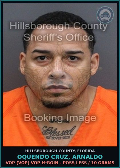 CCW arrest card for OQUENDO CRUZ, ARNALDO in Hillsborough County: VOP (VOP) VOP HEROIN - POSS LESS / 10 GRAMS