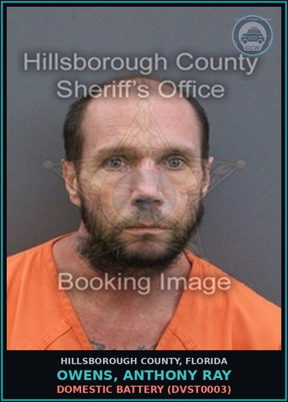 CCW arrest card for OWENS, ANTHONY RAY in Hillsborough County: DOMESTIC BATTERY (DVST0003)