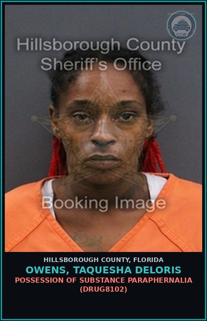 CCW arrest card for OWENS, TAQUESHA DELORIS in Hillsborough County: POSSESSION OF DRUG PARAPHERNALIA (DRUG8102)