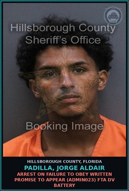 CCW arrest card for PADILLA, JORGE ALDAIR in Hillsborough County: FALSE NAME TO LAW ENFORCEMENT OFFICER (COPS2060)
