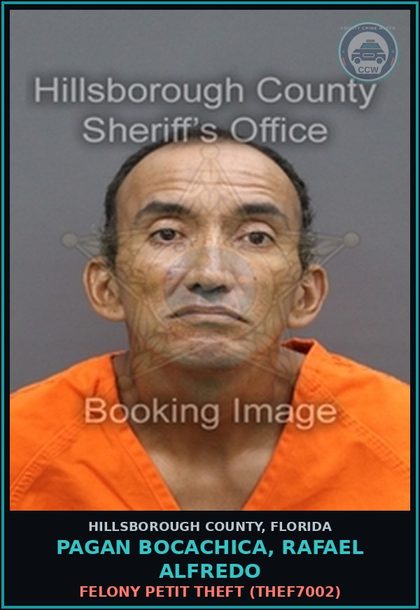 CCW arrest card for PAGAN BOCACHICA, RAFAEL ALFREDO in Hillsborough County: RESISTING ARREST OR DETENTION IN RETAIL THEFT (THEF1050)