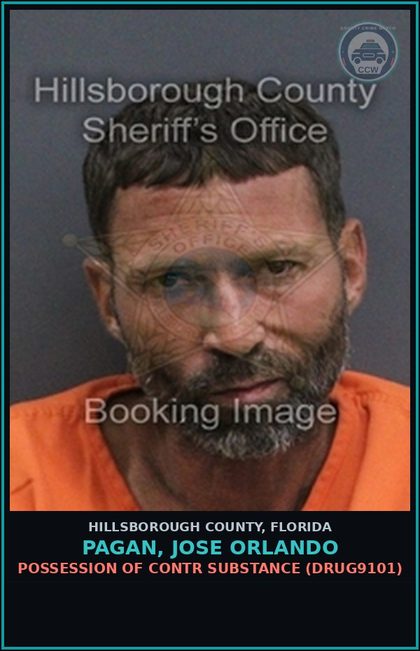 CCW arrest card for PAGAN, JOSE ORLANDO in Hillsborough County: POSSESSION OF contr substance (DRUG9101)