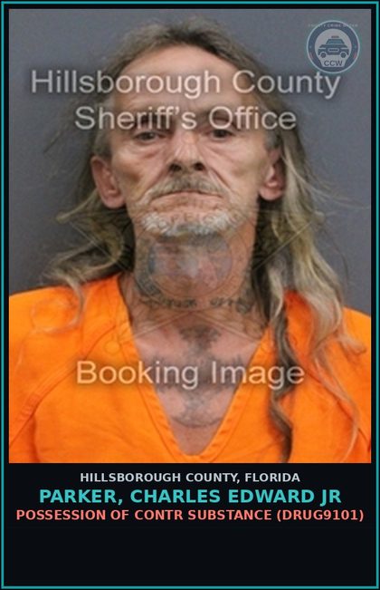 CCW arrest card for PARKER, CHARLES EDWARD JR in Hillsborough County: POSSESSION OF contr substance (DRUG9101)