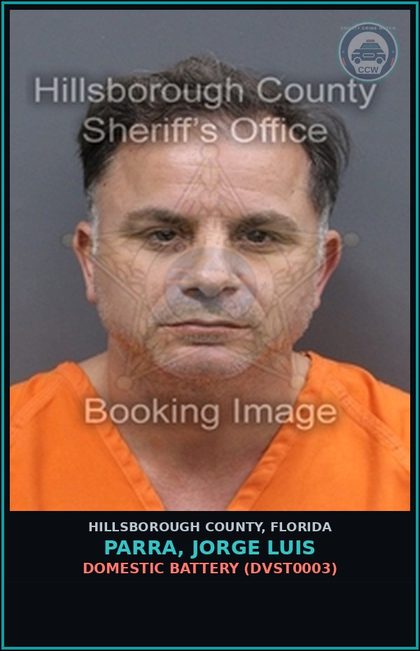 CCW arrest card for PARRA, JORGE LUIS in Hillsborough County: DOMESTIC BATTERY (DVST0003)
