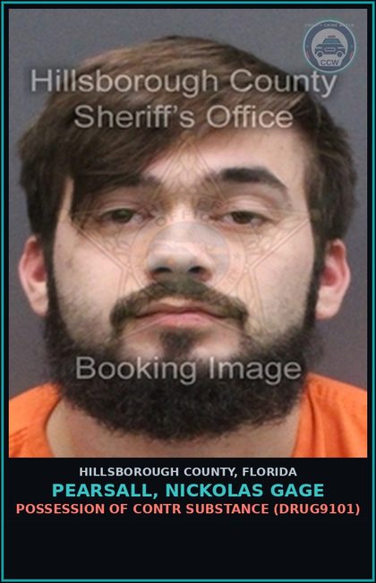 CCW arrest card for PEARSALL, NICKOLAS GAGE in Hillsborough County: POSSESSION OF contr substance (DRUG9101)