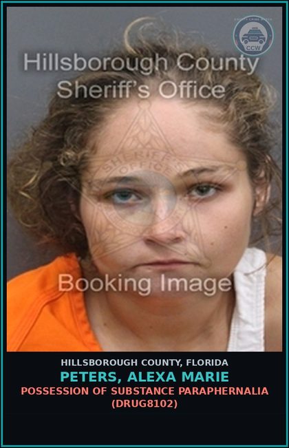 CCW arrest card for PETERS, ALEXA MARIE in Hillsborough County: POSSESSION OF DRUG PARAPHERNALIA (DRUG8102)
