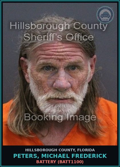 CCW arrest card for PETERS, MICHAEL FREDERICK in Hillsborough County: BATTERY (BATT1100)