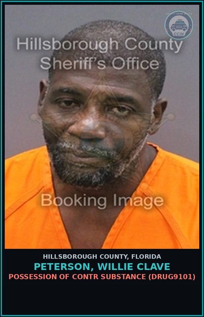 CCW arrest card for PETERSON, WILLIE CLAVE in Hillsborough County: RESISTING OFFICER WITHOUT VIOLENCE (COPS1001)