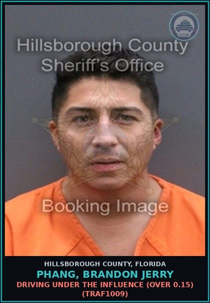 CCW arrest card for PHANG, BRANDON JERRY in Hillsborough County: DRIVING UNDER THE INFLUENCE (OVER 0.15) (TRAF1009)