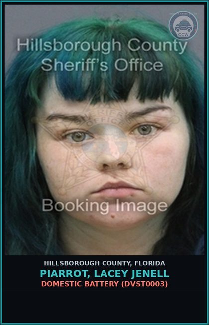 CCW arrest card for PIARROT, LACEY JENELL in Hillsborough County: DOMESTIC BATTERY (DVST0003)