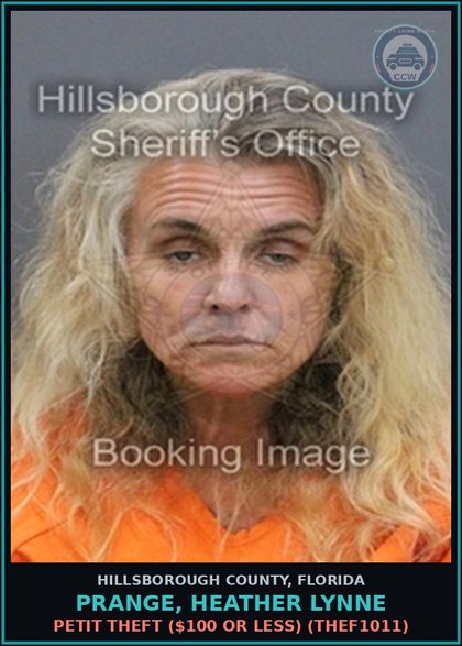 CCW arrest card for PRANGE, HEATHER LYNNE in Hillsborough County: RESISTING OFFICER WITHOUT VIOLENCE (COPS1001)
