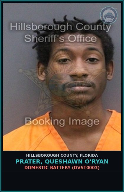 CCW arrest card for PRATER, QUESHAWN O'RYAN in Hillsborough County: CRIMINAL MISCHIEF $200 OR LESS (CRMS1000)