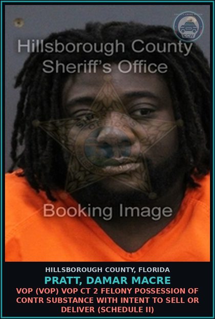 CCW arrest card for PRATT, DAMAR MACRE in Hillsborough County: VOP (VOP) VOP CT 1 FELONY SALE OF A contr substance (SCHEDULE II)