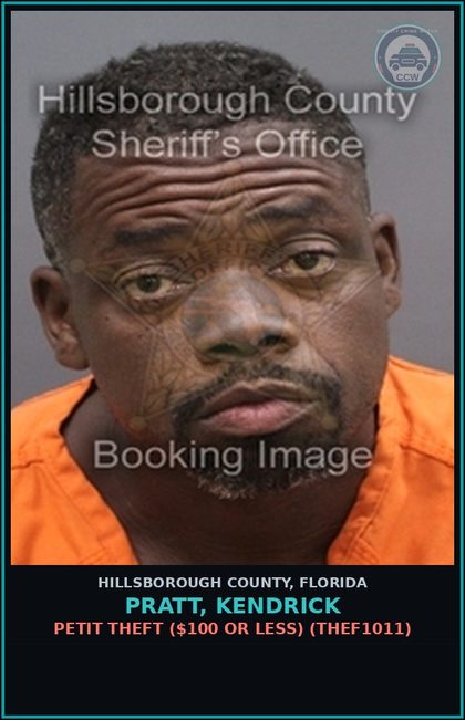 CCW arrest card for PRATT, KENDRICK in Hillsborough County: RESISTING OFFICER WITHOUT VIOLENCE (COPS1001)