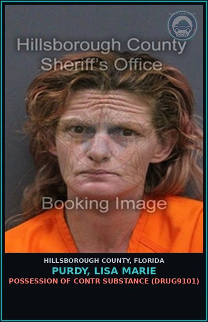 CCW arrest card for PURDY, LISA MARIE in Hillsborough County: POSSESSION OF contr substance (DRUG9101)