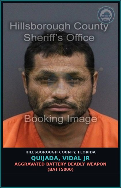 CCW arrest card for QUIJADA, VIDAL JR in Hillsborough County: AGGRAVATED BATTERY DEADLY WEAPON (BATT5000)