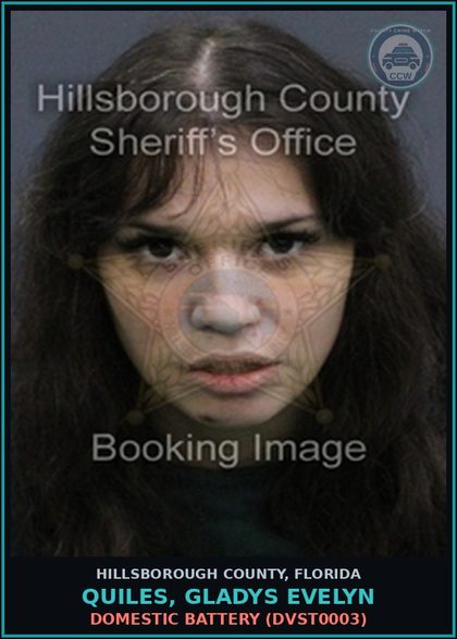 CCW arrest card for QUILES, GLADYS EVELYN in Hillsborough County: DOMESTIC BATTERY (DVST0003)