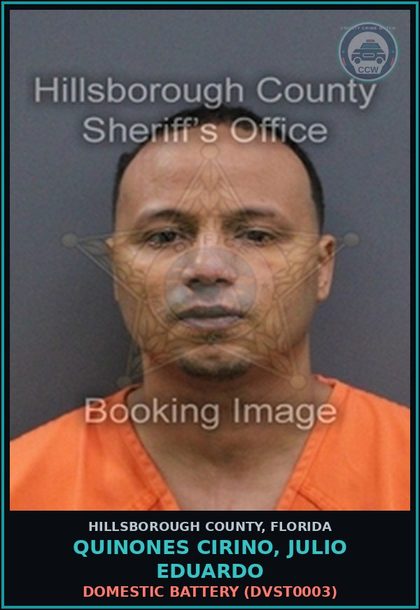 CCW arrest card for QUINONES CIRINO, JULIO EDUARDO in Hillsborough County: DOMESTIC BATTERY (DVST0003)