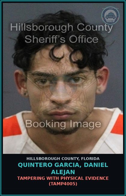CCW arrest card for QUINTERO GARCIA, DANIEL ALEJAN in Hillsborough County: TAMPERING WITH PHYSICAL EVIDENCE (TAMP4005)