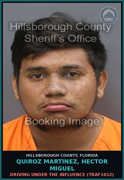 CCW arrest card for QUIROZ MARTINEZ, HECTOR MIGUEL in Hillsborough County: DRIVING UNDER THE INFLUENCE (TRAF1012)