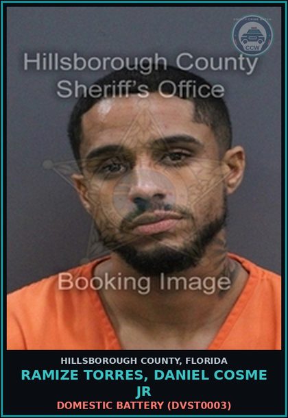 CCW arrest card for RAMIZE TORRES, DANIEL COSME JR in Hillsborough County: DOMESTIC BATTERY (DVST0003)